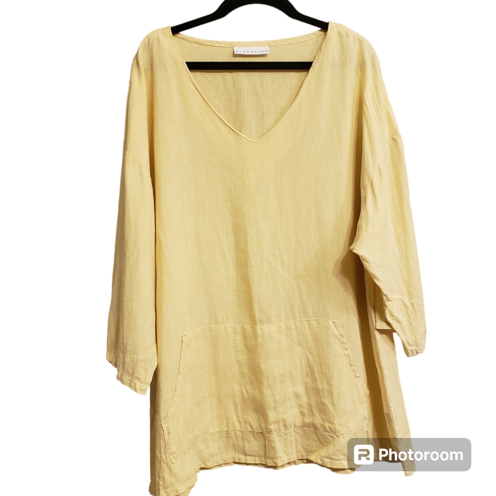 Bryn Walker Linen Yellow Lagenlook Oversized Boxy Top Tunic,  S